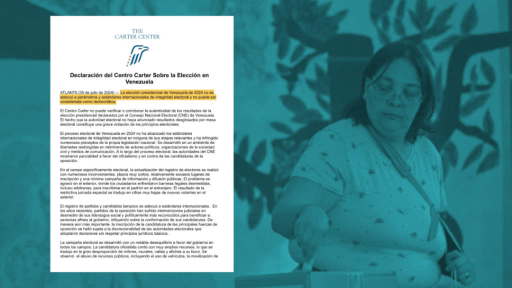 El Centro Carter denuncia parcialidad del CNE y falta de transparencia en elección de Maduro